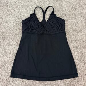 Lululemon Pure Balance Tank Women's 8 Black Racerback Shelf Bra Ruched Neckline